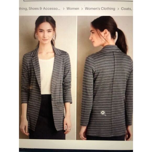 Dolan Left Coast Anthropologie Striped Cotton Blazer Large Gray Lightweight Soft - Picture 6 of 7